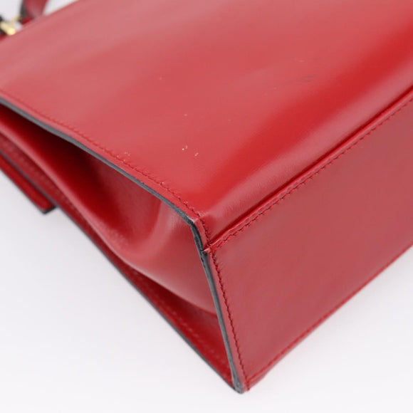 CELINE Hand Bag Leather 2way Red Gold Auth ep16885A