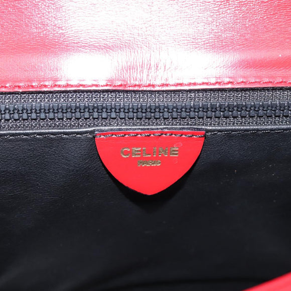 CELINE Hand Bag Leather 2way Red Gold Auth ep16885A