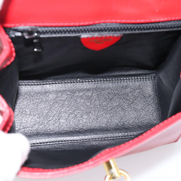 CELINE Hand Bag Leather 2way Red Gold Auth ep16885A