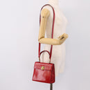 CELINE Hand Bag Leather 2way Red Gold Auth ep16885A-29
