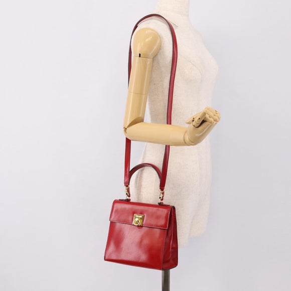 CELINE Hand Bag Leather 2way Red Gold Auth ep16885A