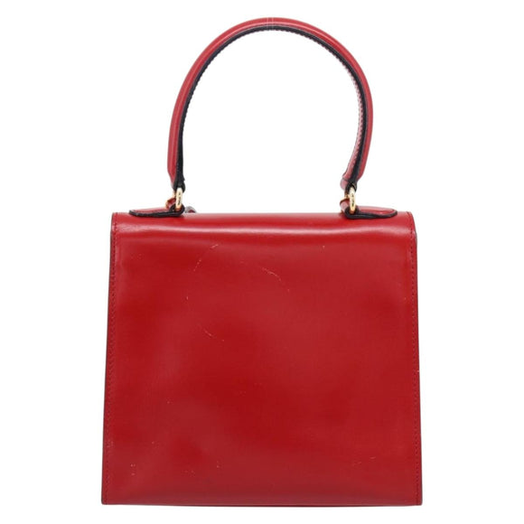 CELINE Hand Bag Leather 2way Red Gold Auth ep16885A
