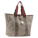 GUCCI GG Plus Supreme Web Sherry Line Tote Bag PVC Beige Gold Auth ep16894-1