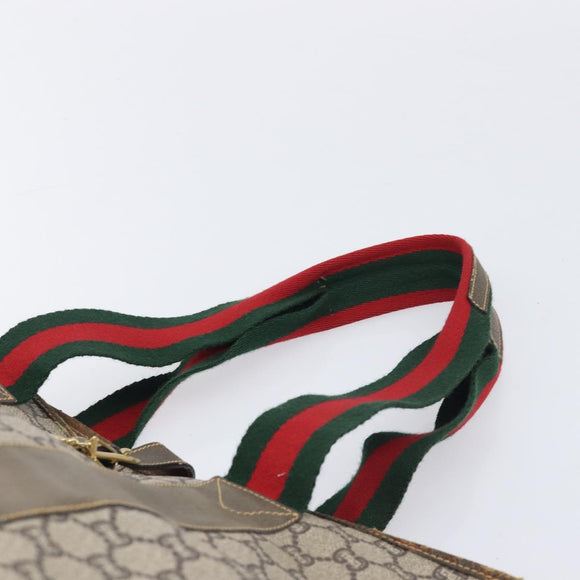 GUCCI GG Plus Supreme Web Sherry Line Tote Bag PVC Beige Gold Auth ep16894