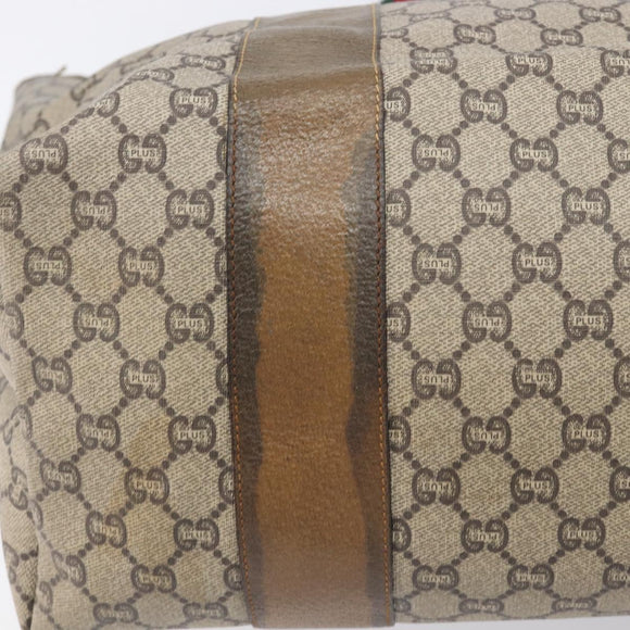 GUCCI GG Plus Supreme Web Sherry Line Tote Bag PVC Beige Gold Auth ep16894