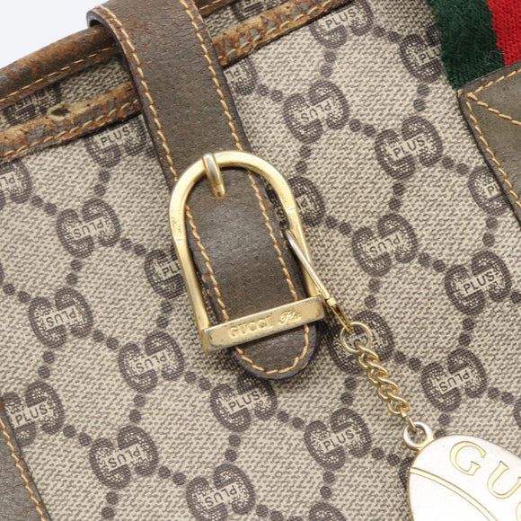 GUCCI GG Plus Supreme Web Sherry Line Tote Bag PVC Beige Gold Auth ep16894