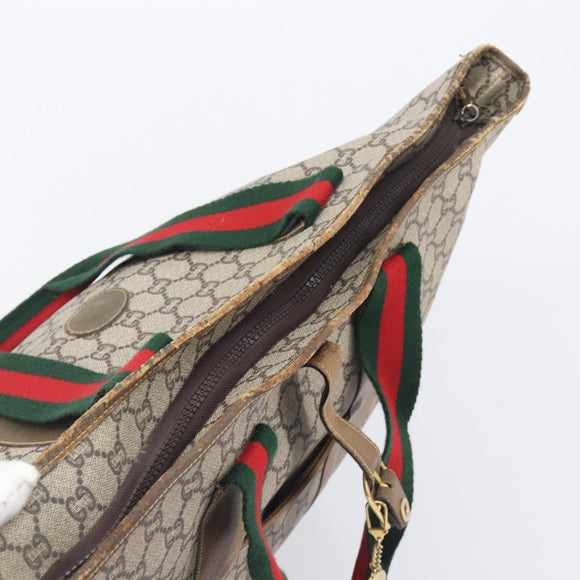 GUCCI GG Plus Supreme Web Sherry Line Tote Bag PVC Beige Gold Auth ep16894