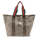 GUCCI GG Plus Supreme Web Sherry Line Tote Bag PVC Beige Gold Auth ep16894-2