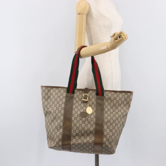GUCCI GG Plus Supreme Web Sherry Line Tote Bag PVC Beige Gold Auth ep16894