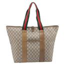 GUCCI GG Plus Supreme Web Sherry Line Tote Bag PVC Beige Gold Auth ep16894-3