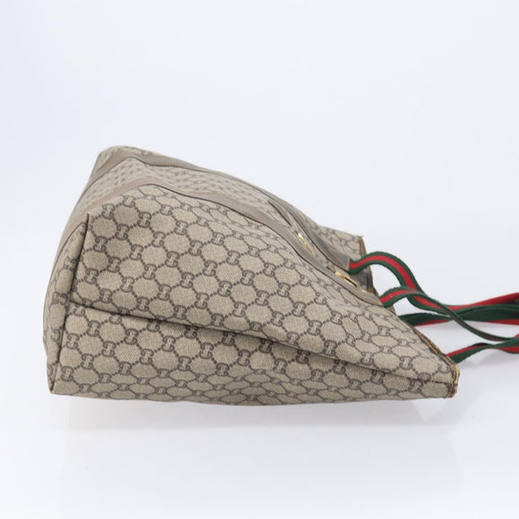 GUCCI GG Plus Supreme Web Sherry Line Tote Bag PVC Beige Gold Auth ep16894