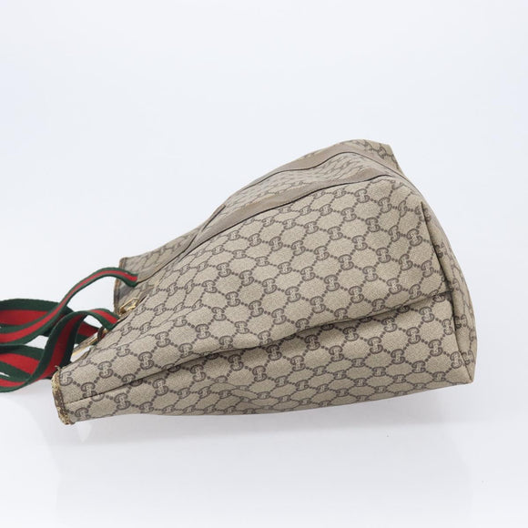 GUCCI GG Plus Supreme Web Sherry Line Tote Bag PVC Beige Gold Auth ep16894