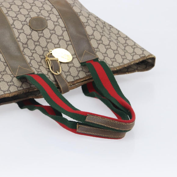 GUCCI GG Plus Supreme Web Sherry Line Tote Bag PVC Beige Gold Auth ep16894