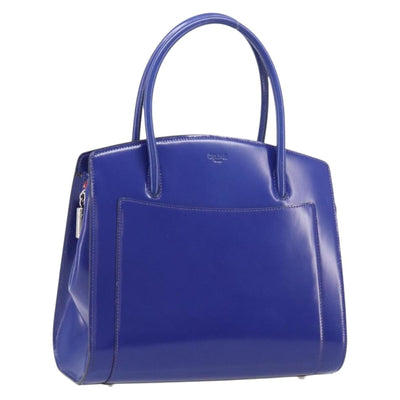 CELINE Hand Bag Patent Leather Blue Silver Auth ep16895