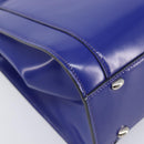 CELINE Hand Bag Patent Leather Blue Silver Auth ep16895-11