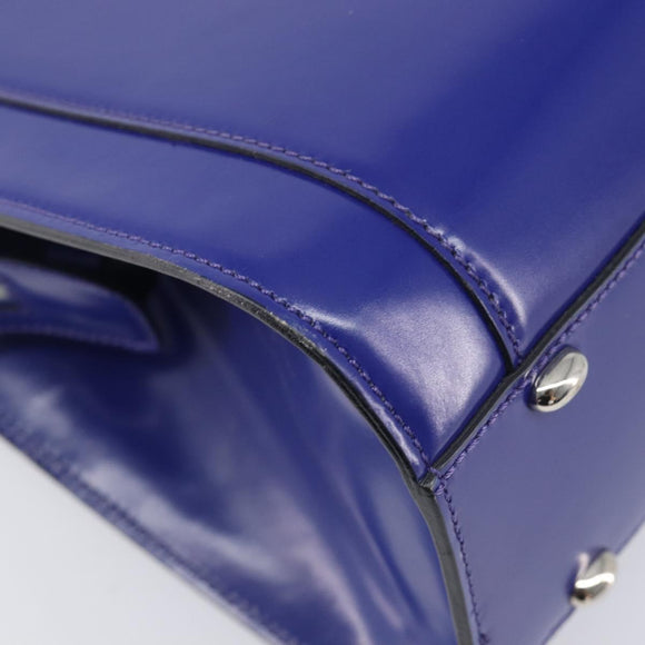 CELINE Hand Bag Patent Leather Blue Silver Auth ep16895
