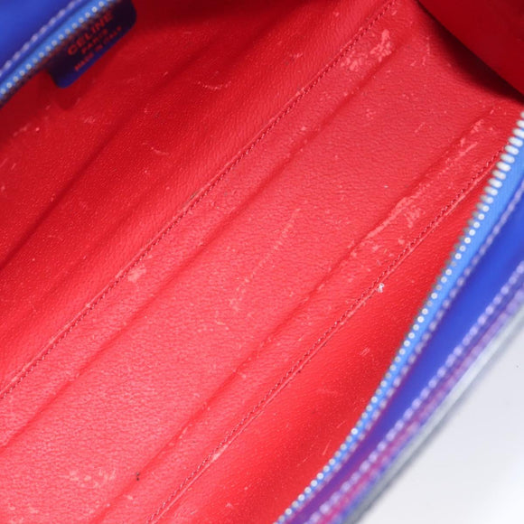 CELINE Hand Bag Patent Leather Blue Silver Auth ep16895
