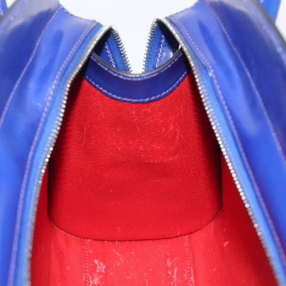 CELINE Hand Bag Patent Leather Blue Silver Auth ep16895