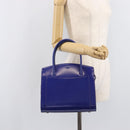 CELINE Hand Bag Patent Leather Blue Silver Auth ep16895-25