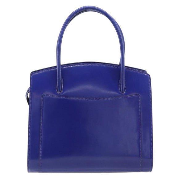 CELINE Hand Bag Patent Leather Blue Silver Auth ep16895