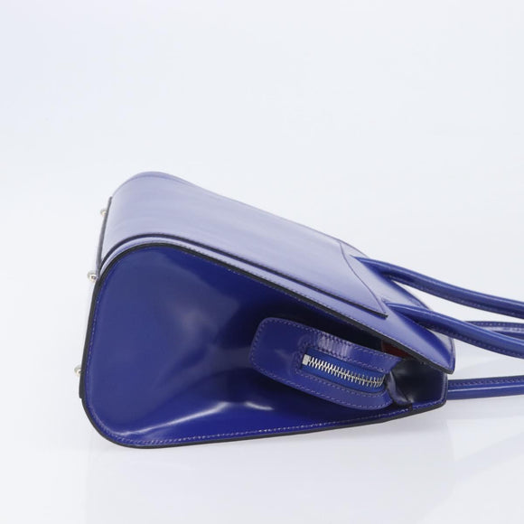 CELINE Hand Bag Patent Leather Blue Silver Auth ep16895