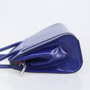 CELINE Hand Bag Patent Leather Blue Silver Auth ep16895-5