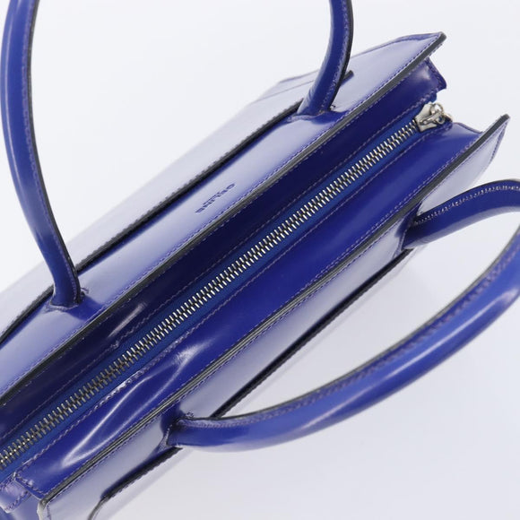CELINE Hand Bag Patent Leather Blue Silver Auth ep16895