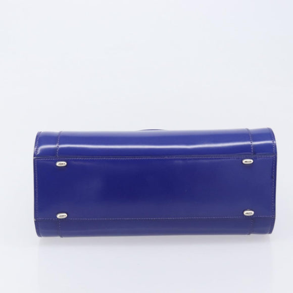 CELINE Hand Bag Patent Leather Blue Silver Auth ep16895