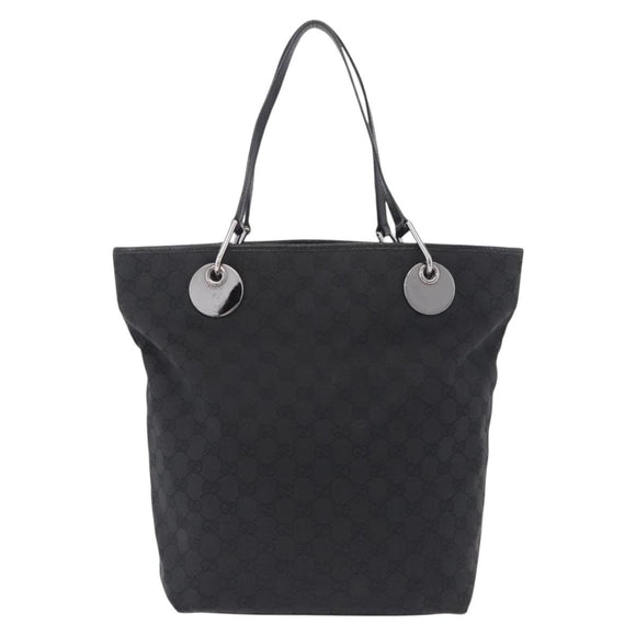 GUCCI GG Canvas Tote Bag Black Silver 120836 Auth ep16908