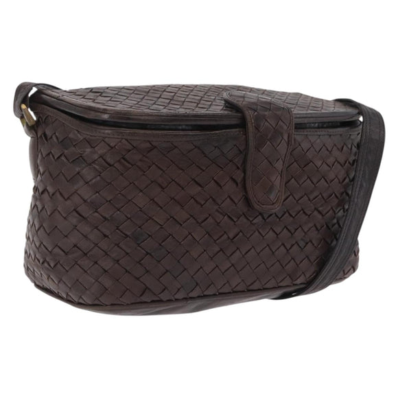Bottega Veneta INTRECCIATO Shoulder Bag Leather Dark Brown Gold Auth ep16918