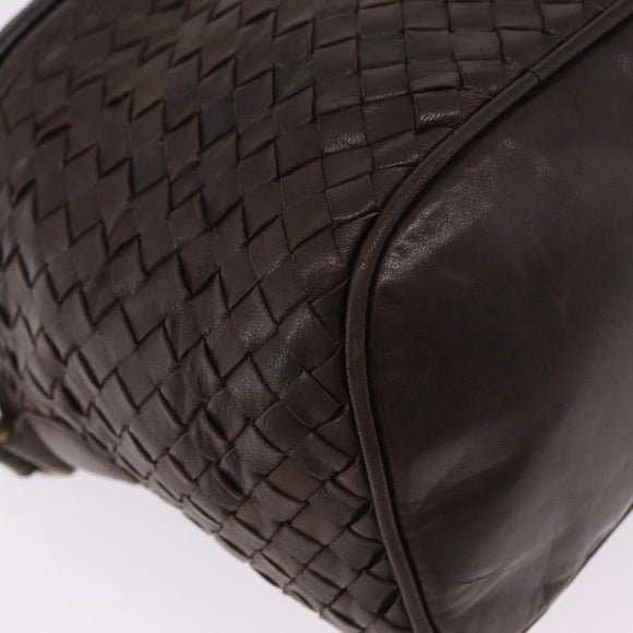 Bottega Veneta INTRECCIATO Shoulder Bag Leather Dark Brown Gold Auth ep16918