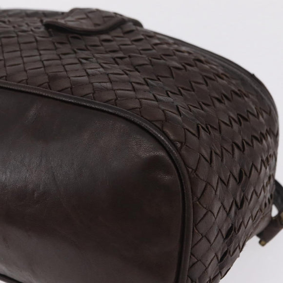 Bottega Veneta INTRECCIATO Shoulder Bag Leather Dark Brown Gold Auth ep16918