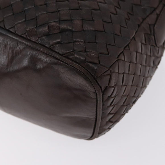 Bottega Veneta INTRECCIATO Shoulder Bag Leather Dark Brown Gold Auth ep16918