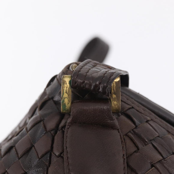Bottega Veneta INTRECCIATO Shoulder Bag Leather Dark Brown Gold Auth ep16918