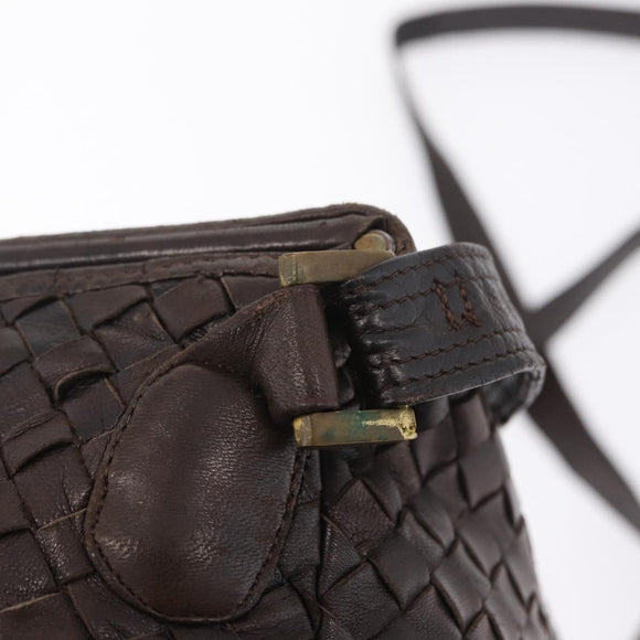 Bottega Veneta INTRECCIATO Shoulder Bag Leather Dark Brown Gold Auth ep16918