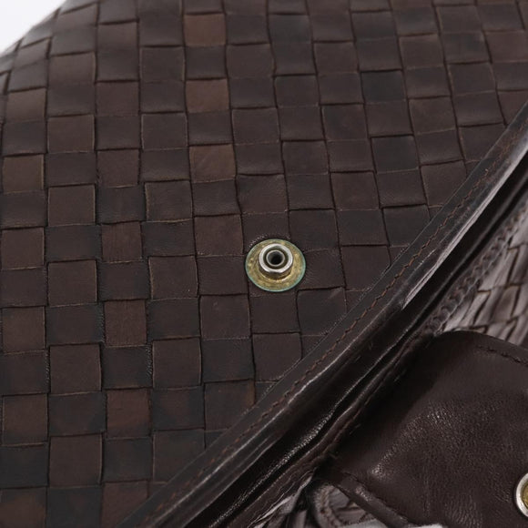 Bottega Veneta INTRECCIATO Shoulder Bag Leather Dark Brown Gold Auth ep16918
