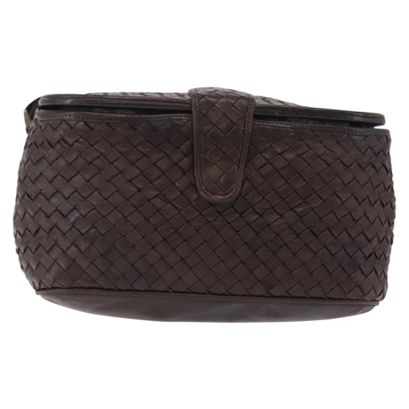 Bottega Veneta INTRECCIATO Shoulder Bag Leather Dark Brown Gold Auth ep16918