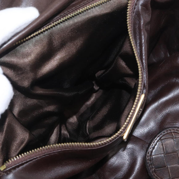 Bottega Veneta INTRECCIATO Shoulder Bag Leather Dark Brown Gold Auth ep16918