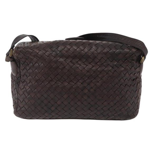 Bottega Veneta INTRECCIATO Shoulder Bag Leather Dark Brown Gold Auth ep16918
