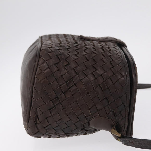 Bottega Veneta INTRECCIATO Shoulder Bag Leather Dark Brown Gold Auth ep16918