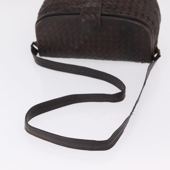 Bottega Veneta INTRECCIATO Shoulder Bag Leather Dark Brown Gold Auth ep16918