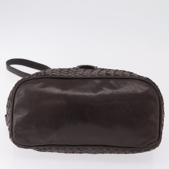 Bottega Veneta INTRECCIATO Shoulder Bag Leather Dark Brown Gold Auth ep16918