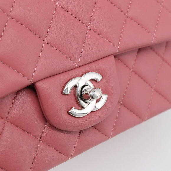CHANEL Mini Matelasse 20 Chain Bag Lamb Skin Pink Silver CC Auth ep16927SAM
