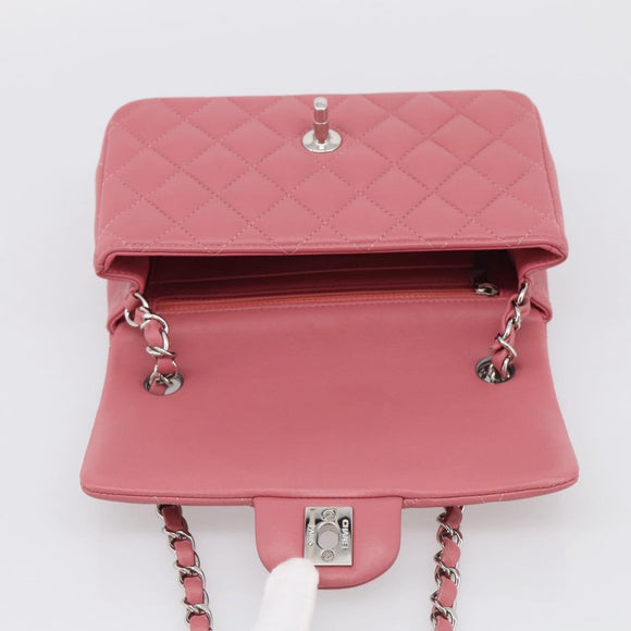 CHANEL Mini Matelasse 20 Chain Bag Lamb Skin Pink Silver CC Auth ep16927SAM