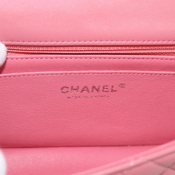 CHANEL Mini Matelasse 20 Chain Bag Lamb Skin Pink Silver CC Auth ep16927SAM