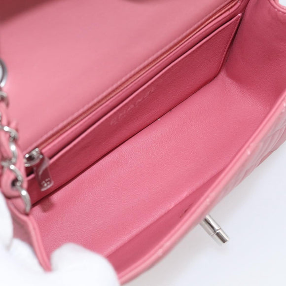 CHANEL Mini Matelasse 20 Chain Bag Lamb Skin Pink Silver CC Auth ep16927SAM