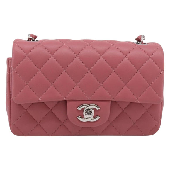 CHANEL Mini Matelasse 20 Chain Bag Lamb Skin Pink Silver CC Auth ep16927SAM