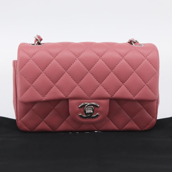 CHANEL Mini Matelasse 20 Chain Bag Lamb Skin Pink Silver CC Auth ep16927SAM