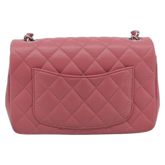 CHANEL Mini Matelasse 20 Chain Bag Lamb Skin Pink Silver CC Auth ep16927SAM