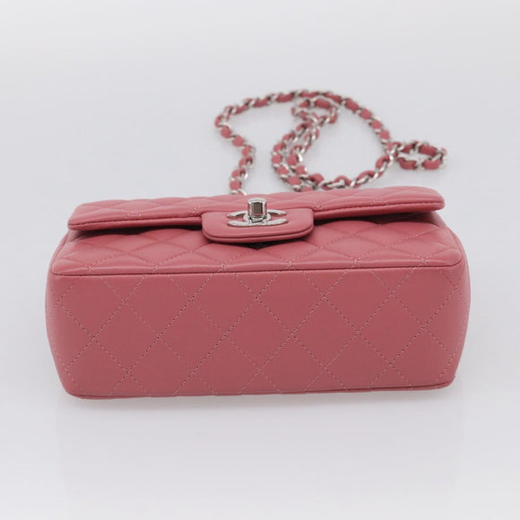 CHANEL Mini Matelasse 20 Chain Bag Lamb Skin Pink Silver CC Auth ep16927SAM